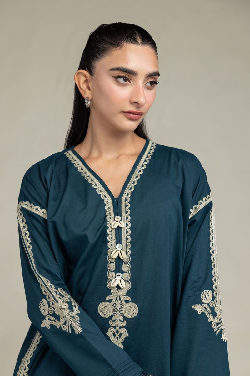 Embroidered | Cambric | Floral V-Neck Kurta | USD 45.00