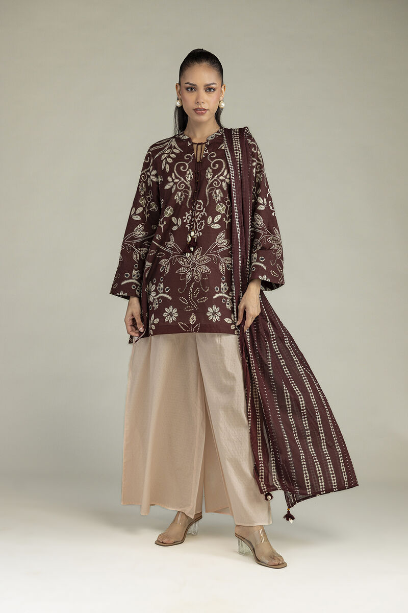 Printed | Voile | Brown Printed Dupatta | USD 25.00