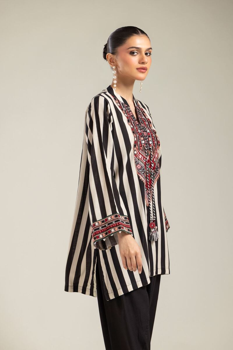 Embroidered | Raw Silk | Striped Silk Kurta | USD 45.00