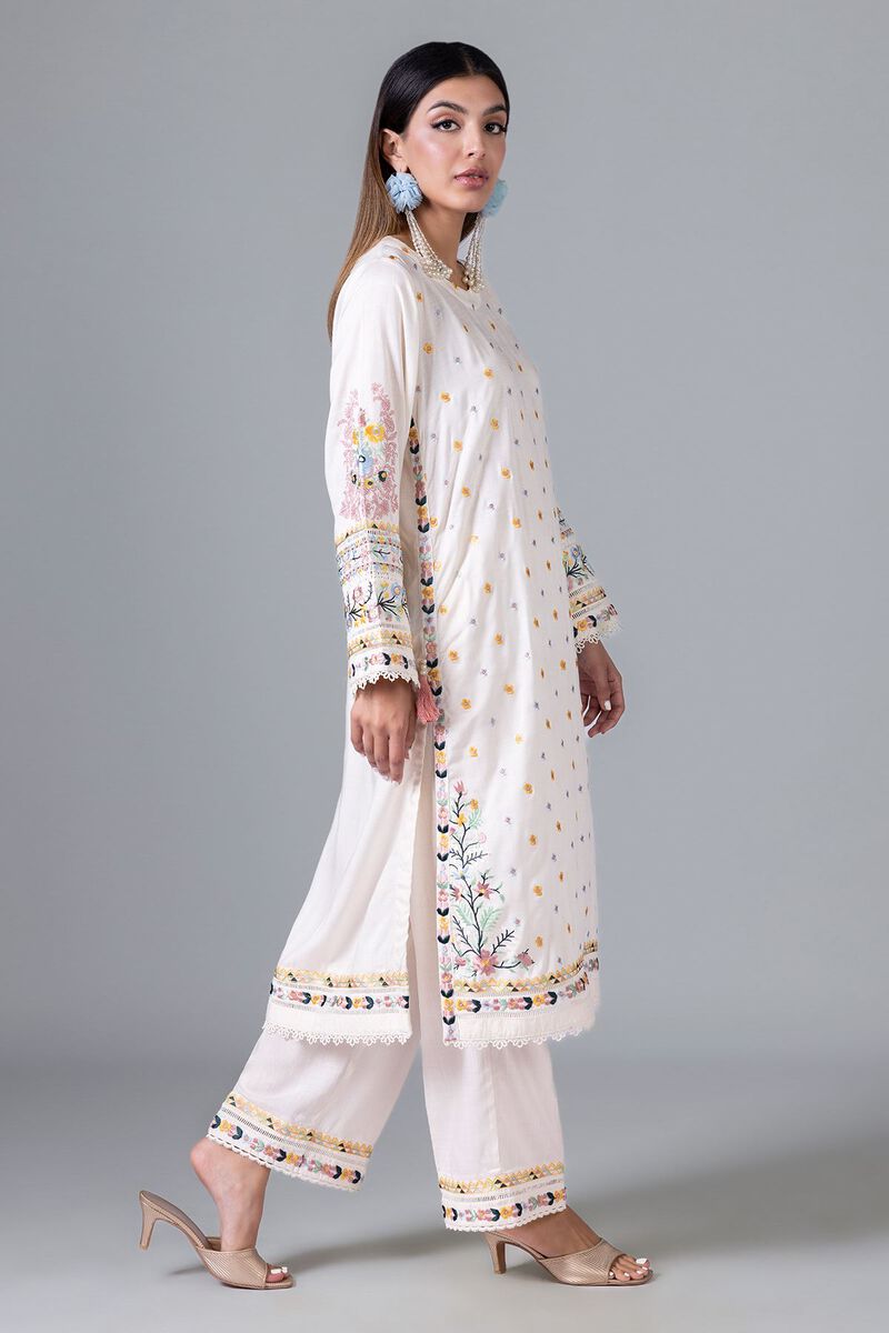 Embroidered | Crosshatch Raw Silk | Pants | null