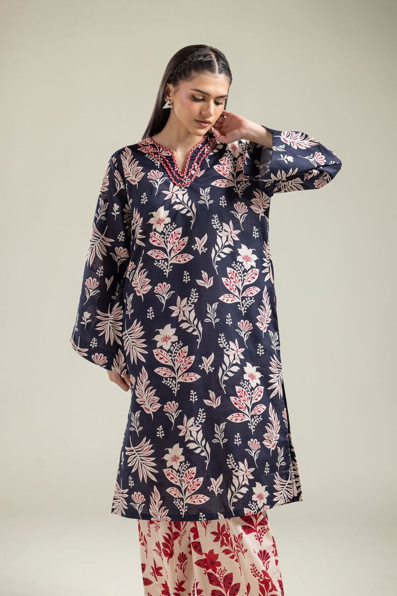 Printed | Cotton Dobby | V-Neck Navy Kurta | USD 30.00