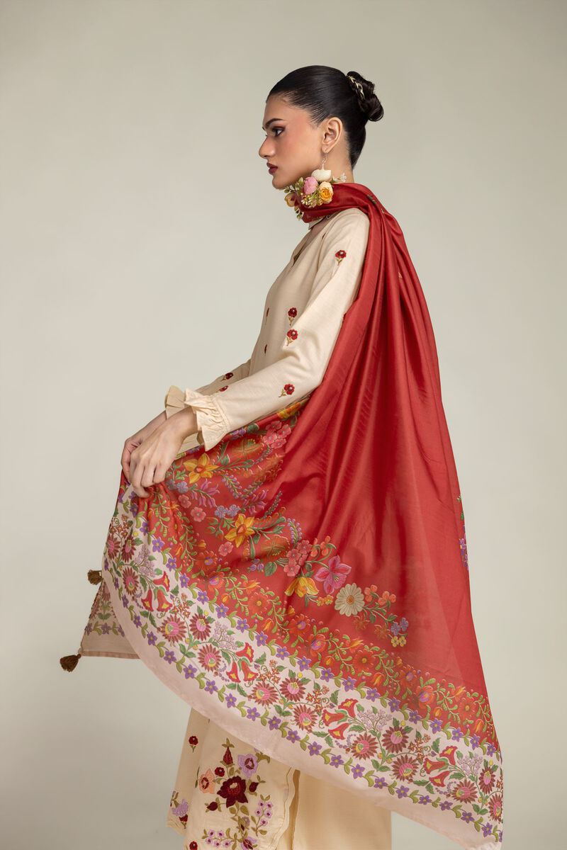 Embroidered | Polyester Silk | Floral Red Dupatta | USD 30.00