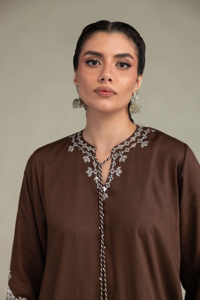 Embroidered | Raw Silk | Short V-Neck Kurta | USD 60.00