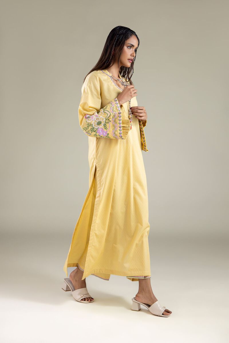 Embroidered | Cotton Dobby | Floral Drawstring Kurta | USD 40.00