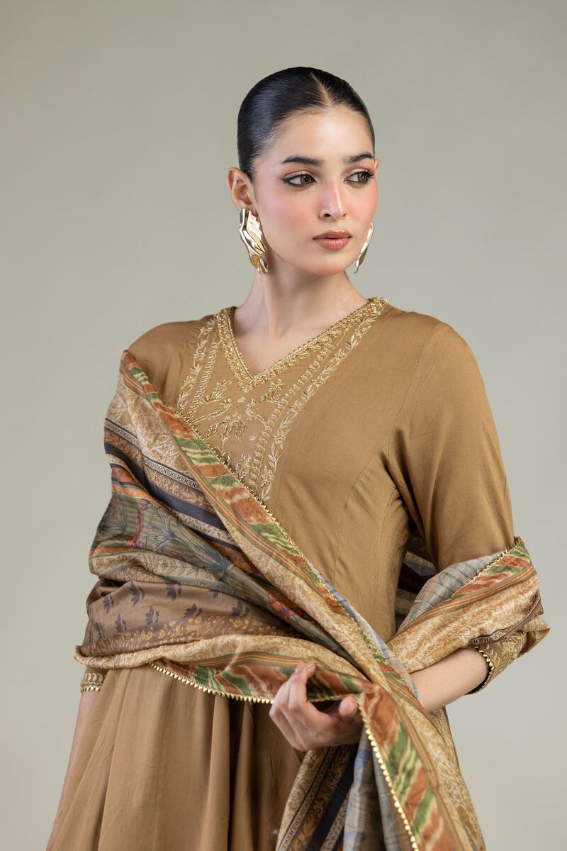 Printed | Polyester Silk | Floral Brown Dupatta | USD 30.00