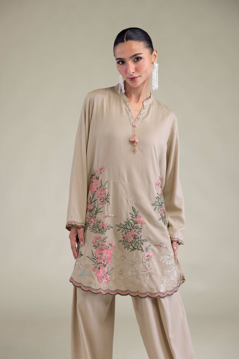 Embroidered | Raw Silk | Band Collar Kurta | USD 55.00
