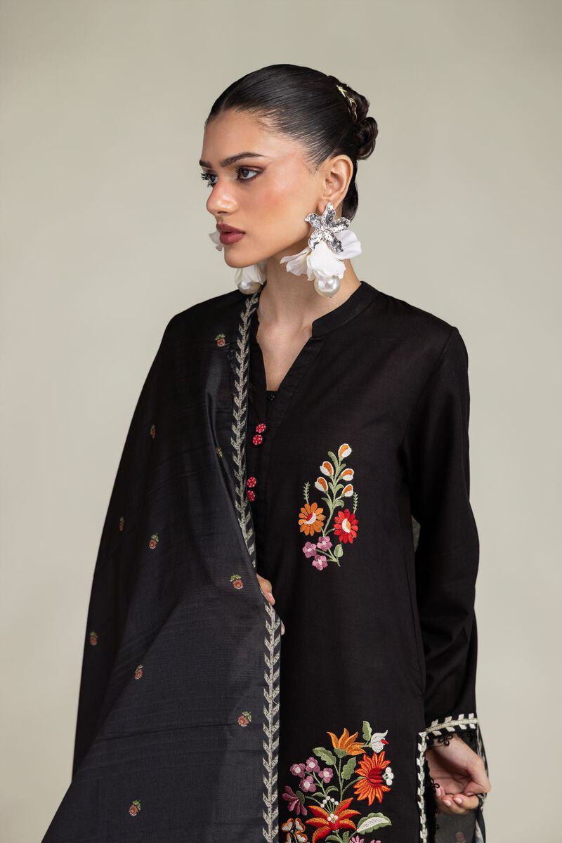 Embroidered | Polyester Silk | Black Floral Dupatta | USD 30.00