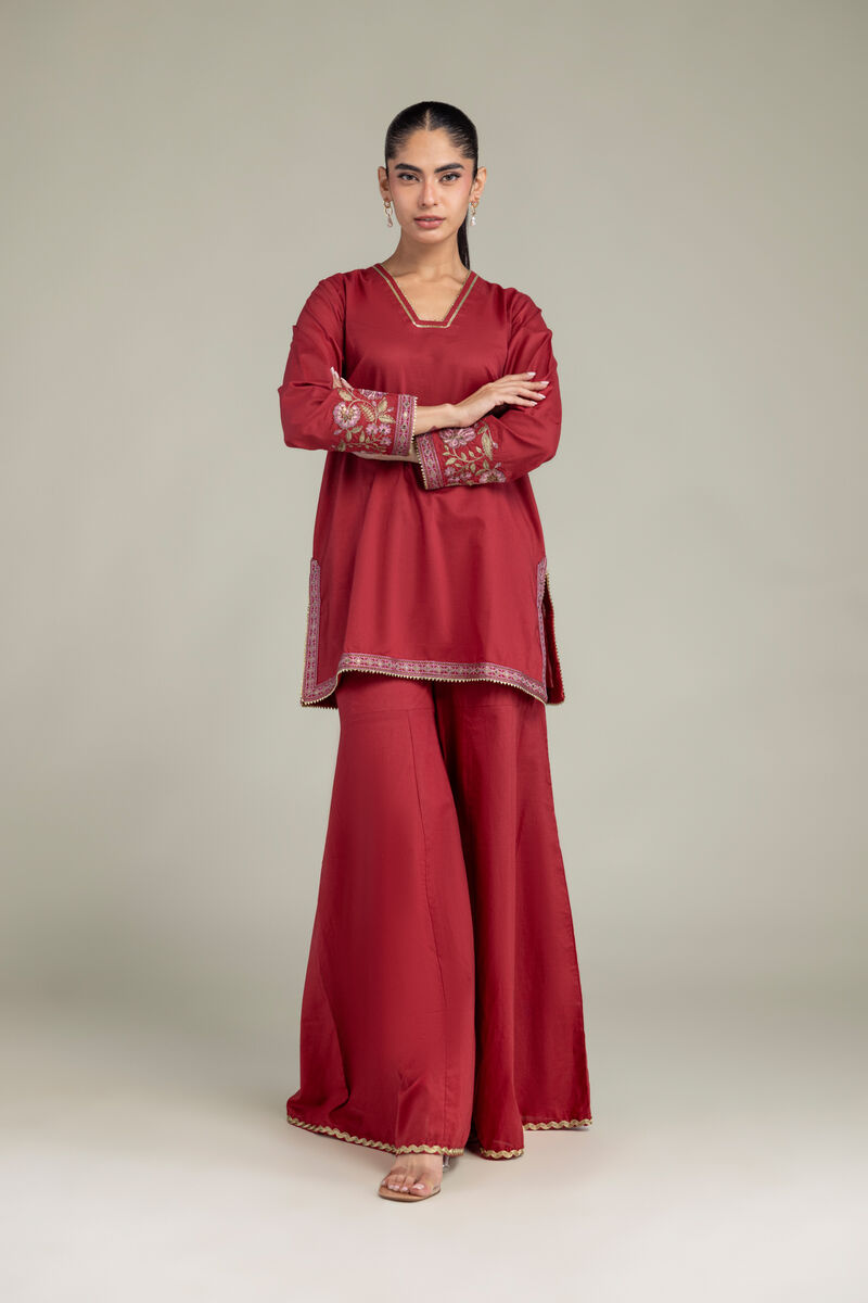Embroidered | Cambric | Red Solid Pants | USD 30.00