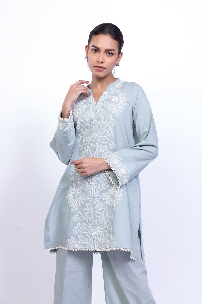 Embroidered | Cotton Dobby | Floral V-Neck Kurta | USD 35.00