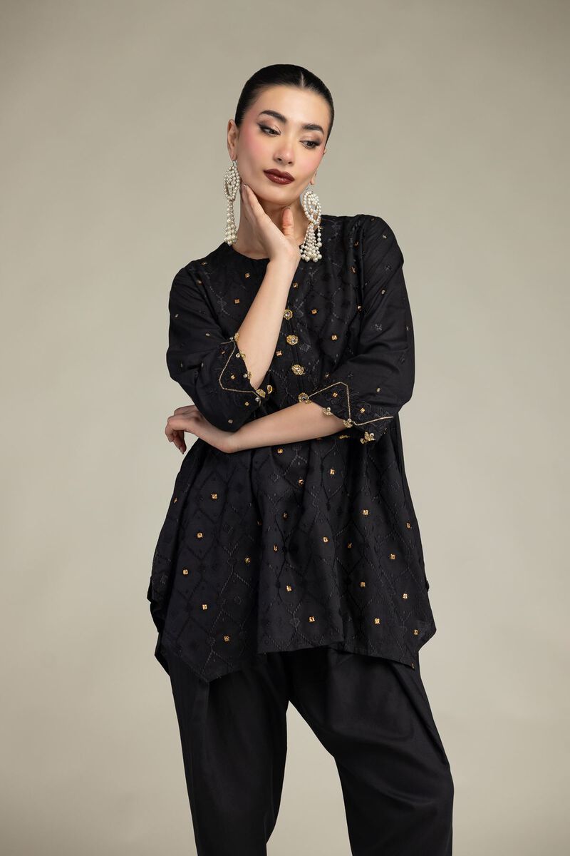 Embroidered | Raw Silk | Black Silk Kurta | USD 45.00