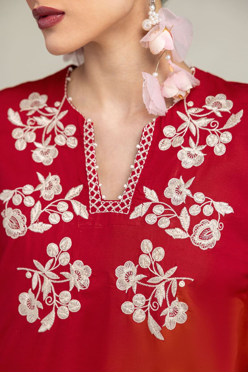 Embroidered | Raw Silk | Red Silk Kurta | USD 45.00