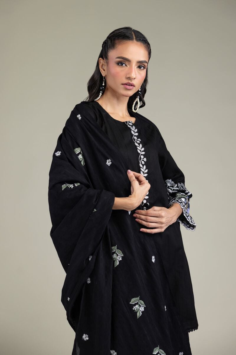 Embroidered | Textured Cotton | Black Cotton Dupatta | USD 35.00