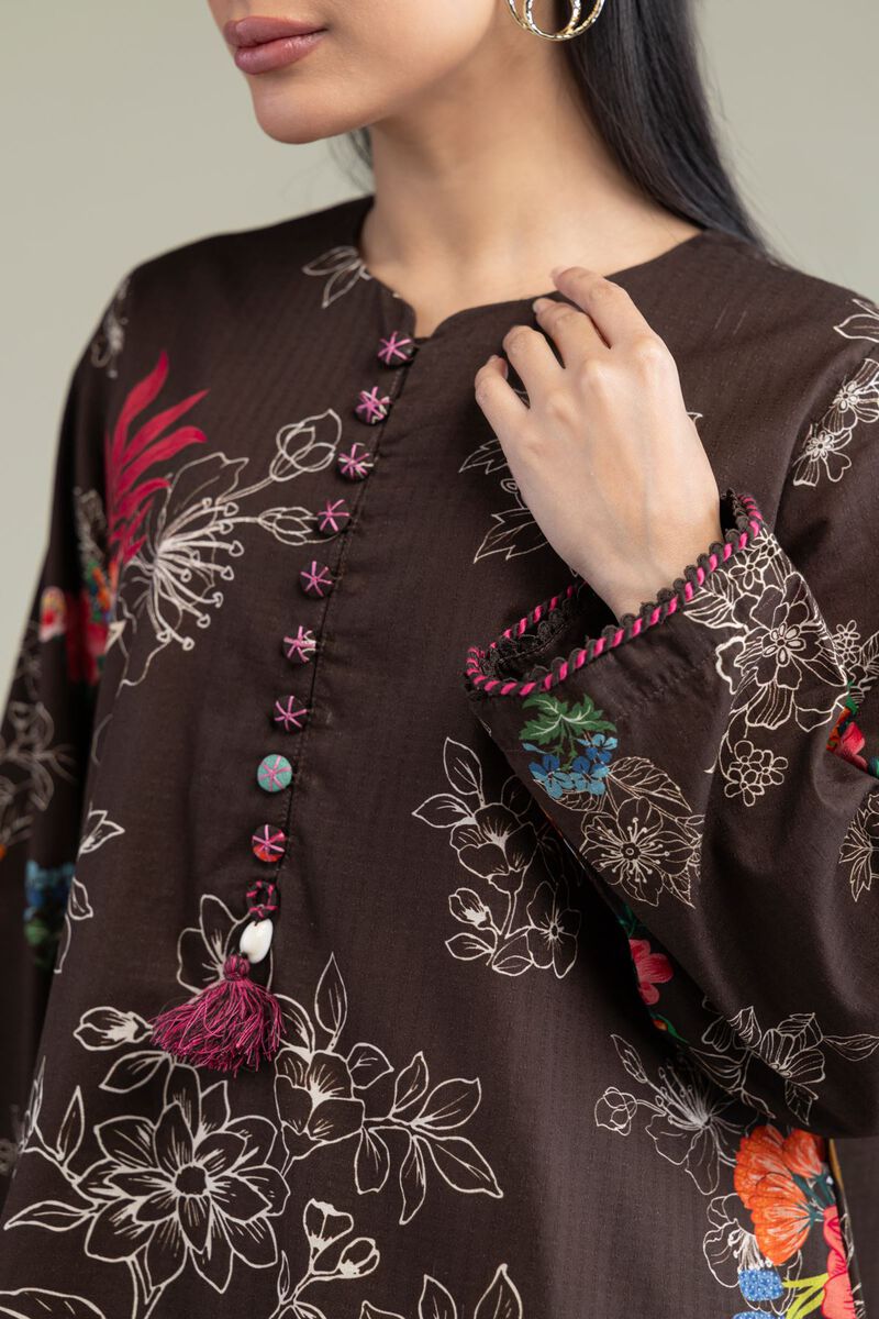 Printed | Cotton Dobby | Floral Brown Kurta | USD 35.00