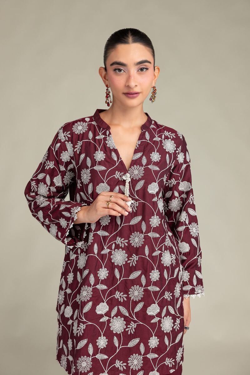 Printed | Raw Silk | Floral Maroon Kurta | USD 55.00