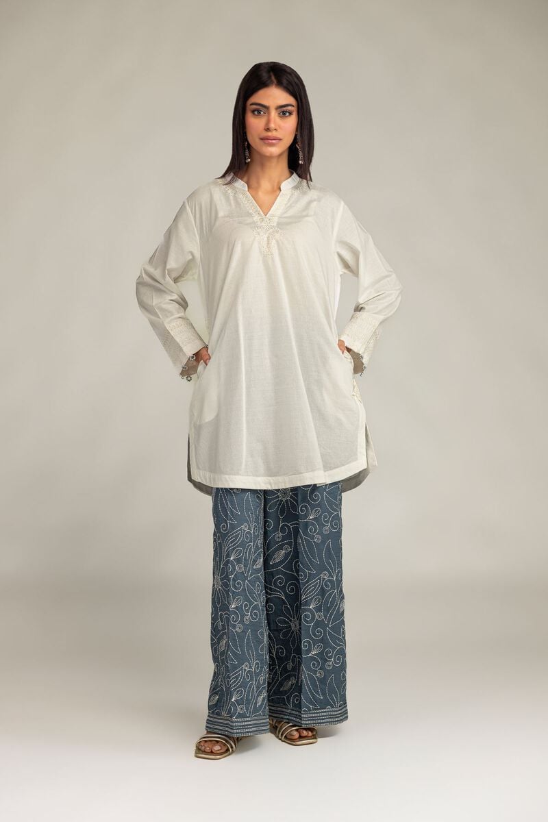Embroidered | Cotton Dobby | V-Neck Solid Kurta | USD 40.00