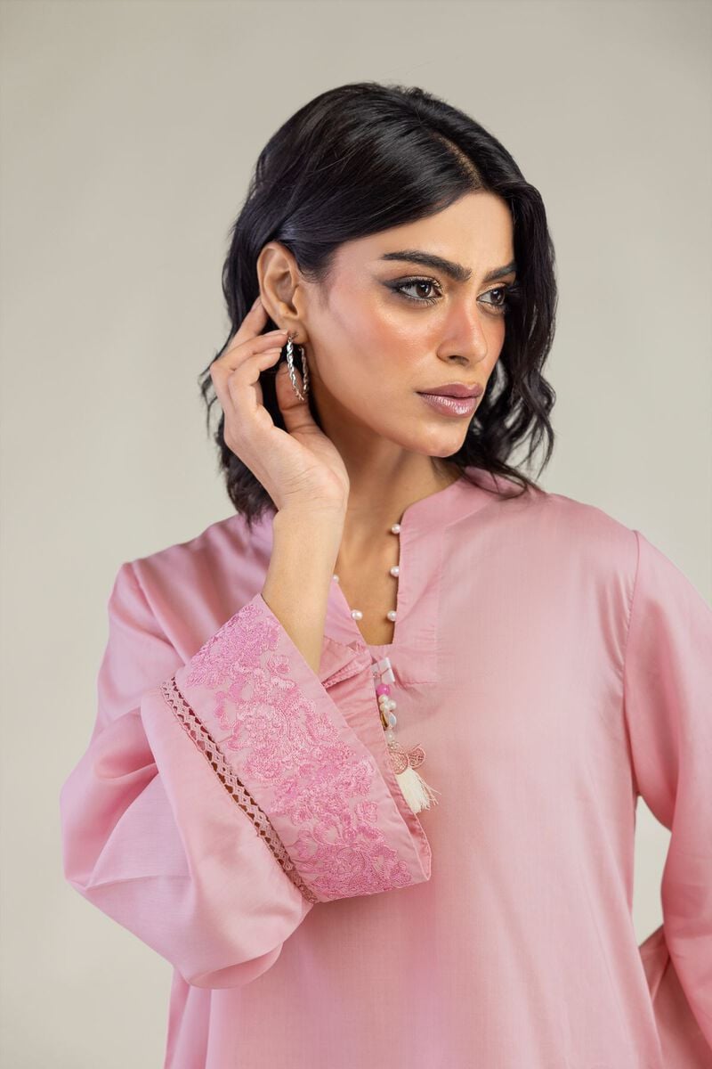 Embroidered | Lyocell | Short V-Neck Kurta | USD 40.00