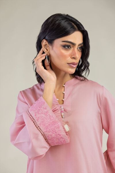 Embroidered | Lyocell | Short V-Neck Kurta | USD 40.00