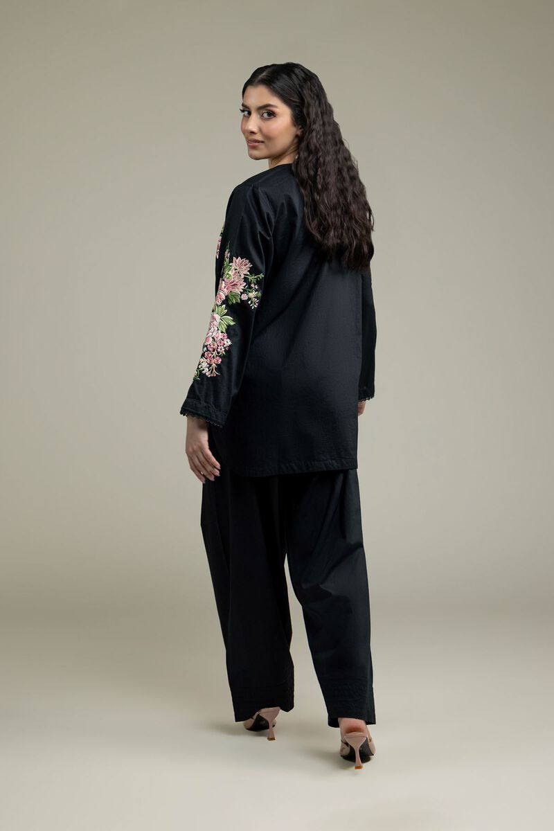 Embroidered | Cambric | Black Round-Neck Kurta | USD 40.00