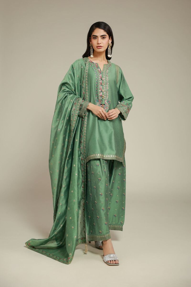 Embroidered | Raw Silk | 3 Piece Co-ord Set | USD 125.00