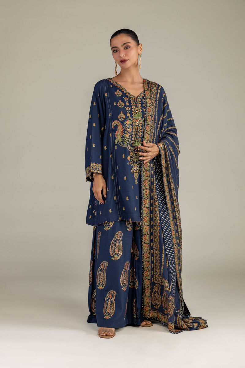 Printed | Raw Silk | Navy Silk Kurta | null