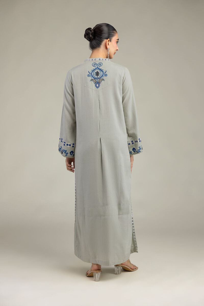 Embroidered | Raw Silk | Floral V-Neck Kurta | USD 60.00
