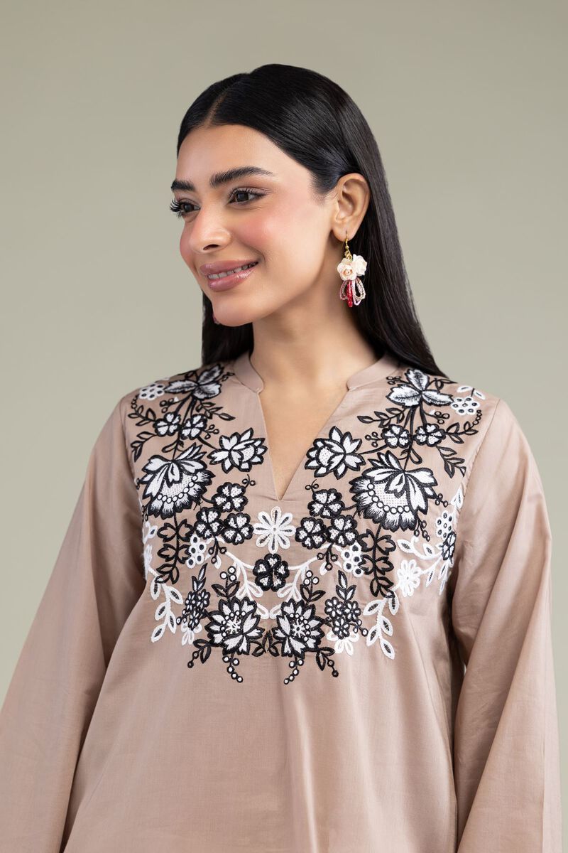 Embroidered | Cambric | Floral Beige Kurta | USD 35.00