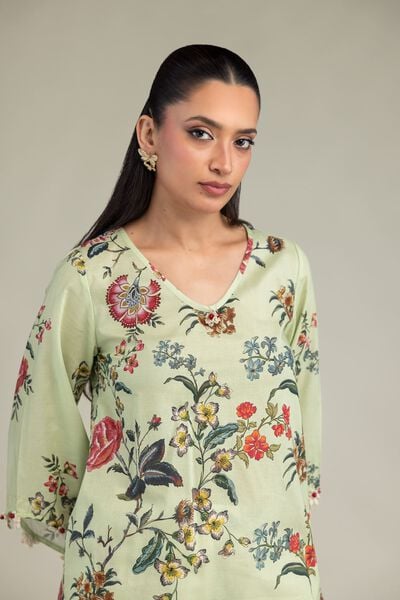 Embroidered | Cambric | Floral V-Neck Kurta | USD 45.00