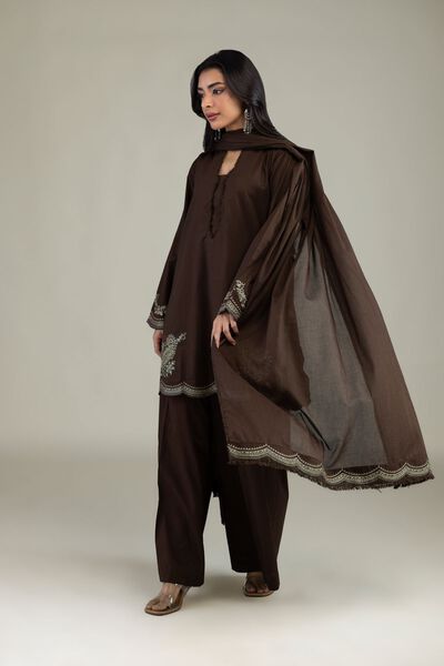 Embroidered | Cambric | Brown Cambric Pants | USD 30.00