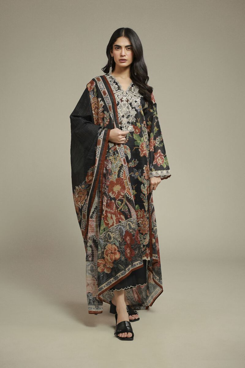 Embroidered | Mesuri | Black Tailored Set | USD 70.00