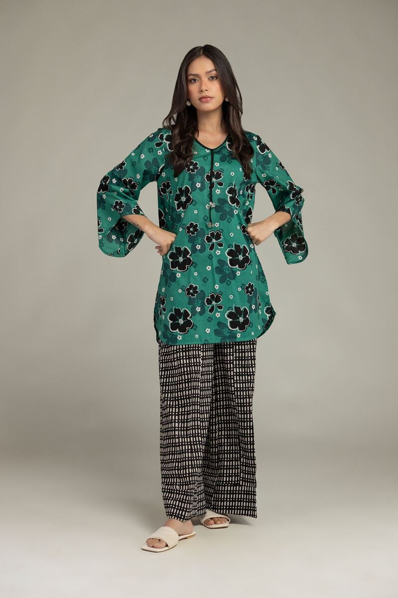 Printed | Cambric | Floral Green Kurta | USD 35.00