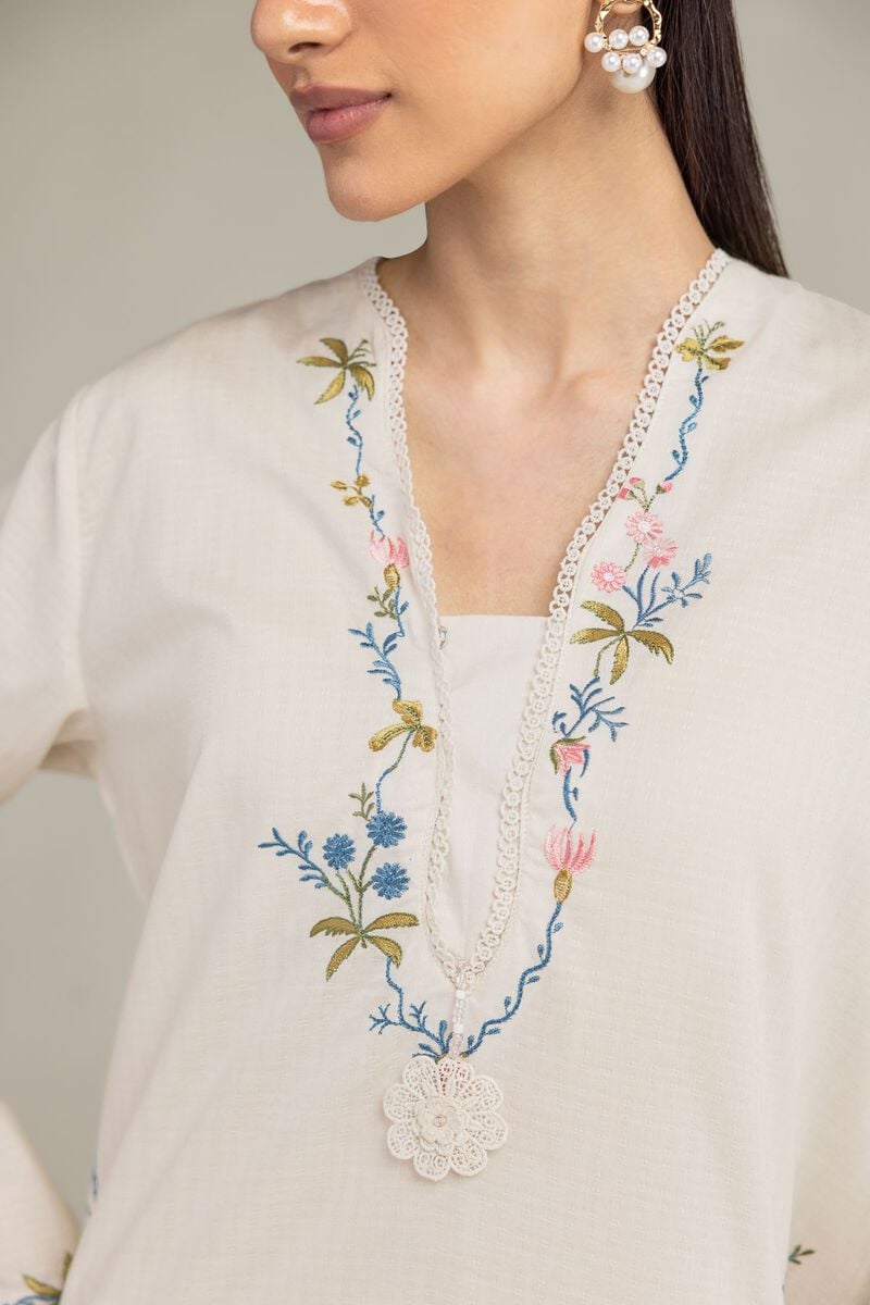 Embroidered | Cotton Dobby | Cotton V-Neck Kurta | USD 40.00