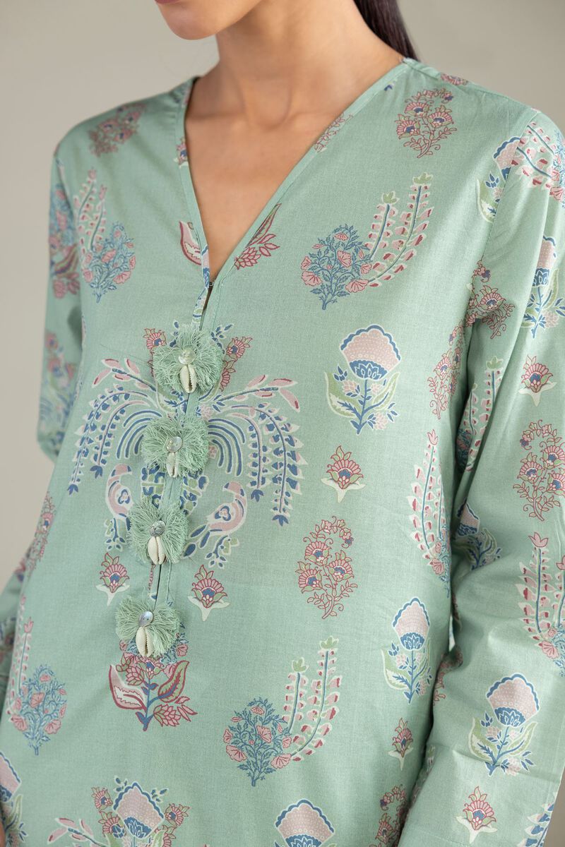 Cambric | Mint V-Neck Kurta | USD 35.00