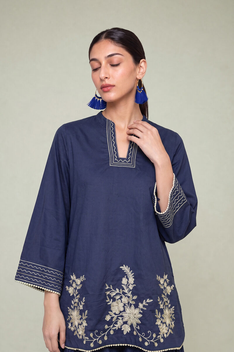 Embroidered | Cambric | Floral Navy Kurta | USD 45.00