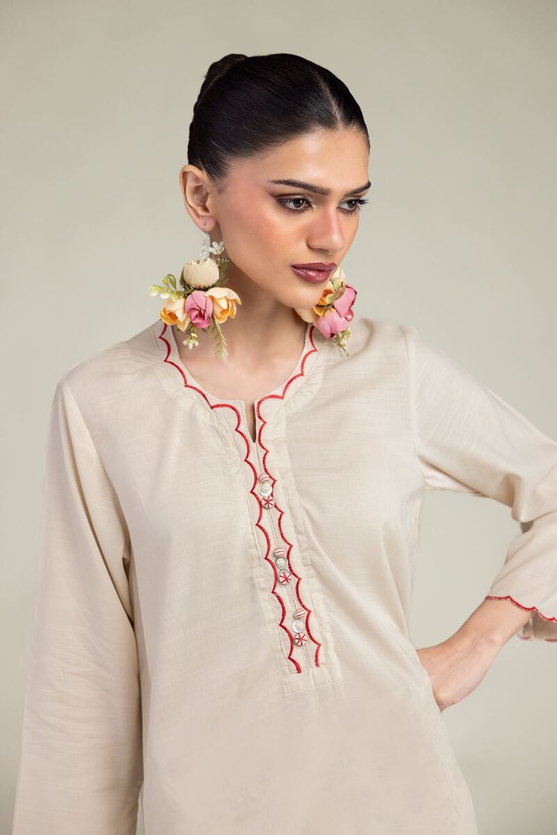 Embroidered | Raw Silk | Floral Scalloped Kurta | USD 45.00