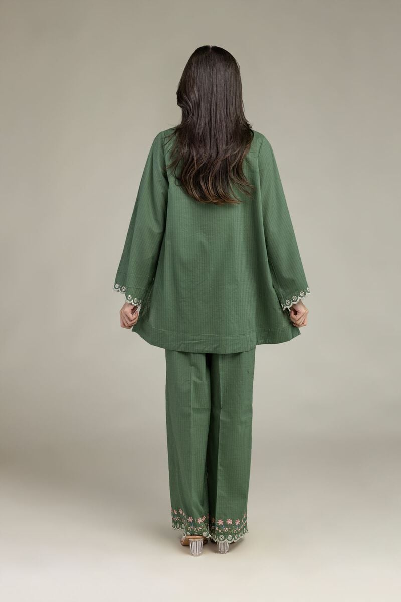 Embroidered | Cotton Dobby | Short Green Kurta | USD 35.00