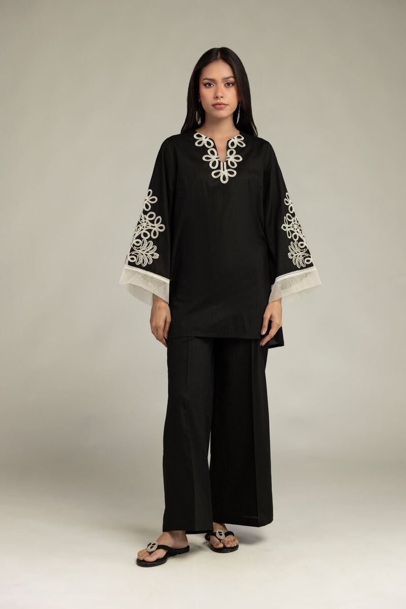 Embroidered | Cotton Dobby | Black Cotton Pants | USD 25.00
