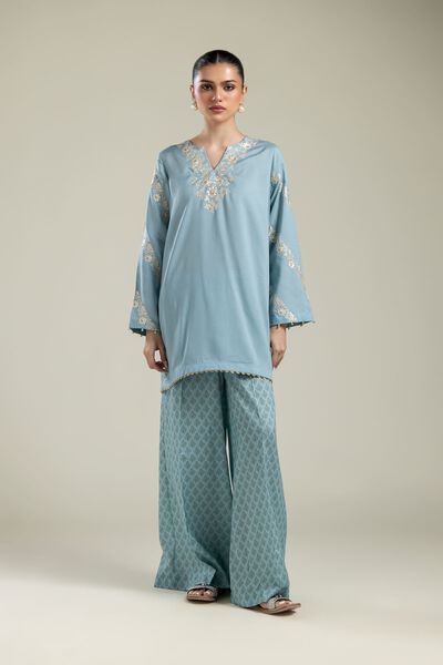 Embroidered | Textured Weave | Geometric Wide Pants | USD 30.00