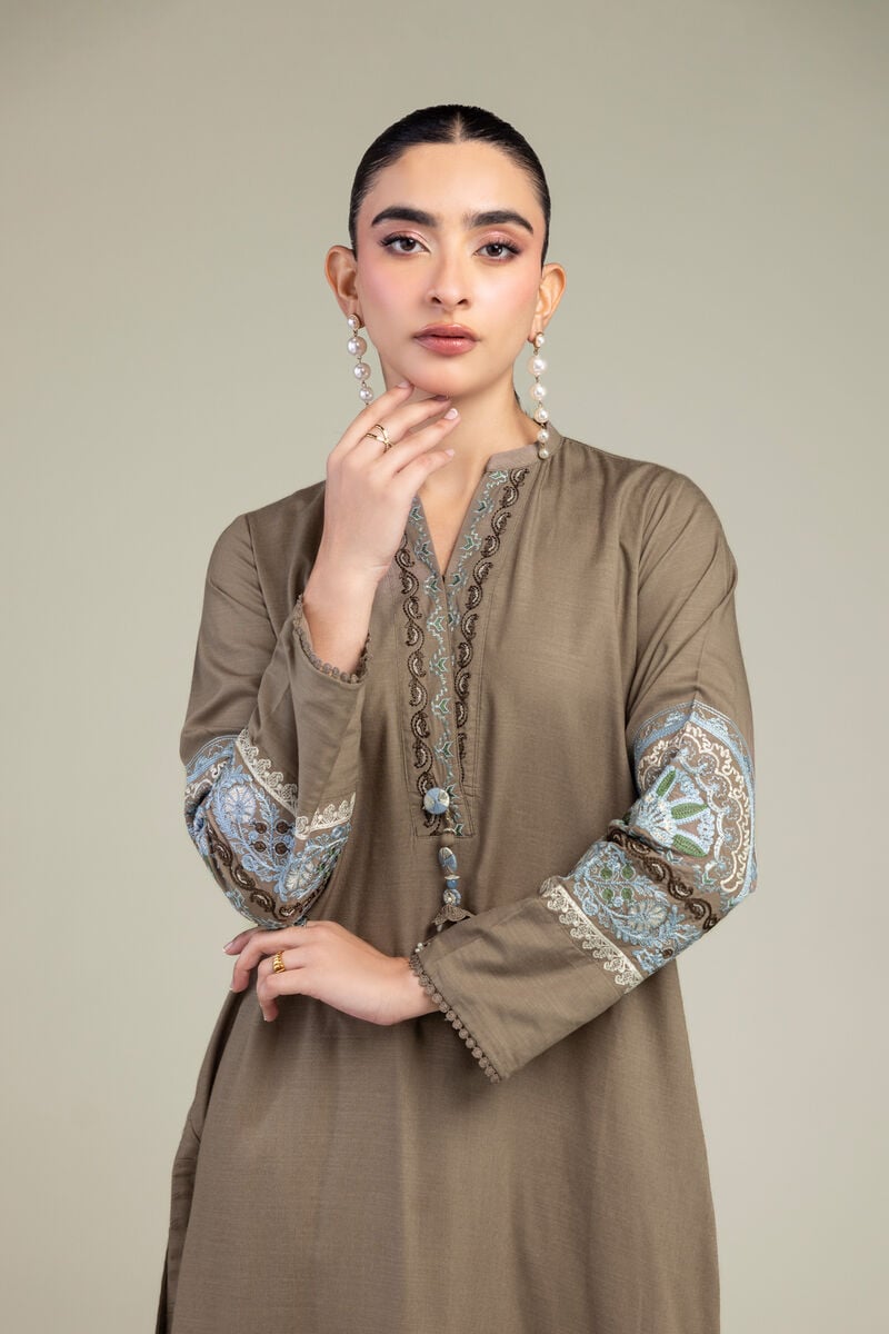 Embroidered | Raw Silk | Brown Silk Kurta | USD 55.00