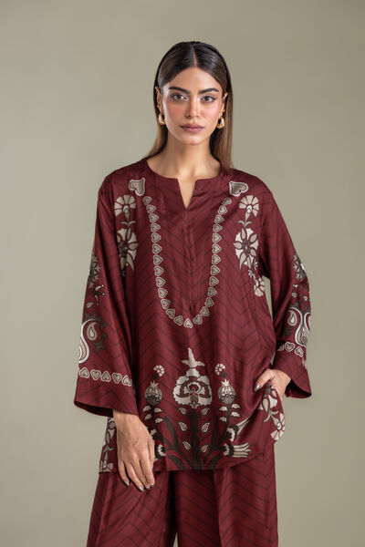 Printed | Viscose Crepe | Short Maroon Tunic | USD 40.00