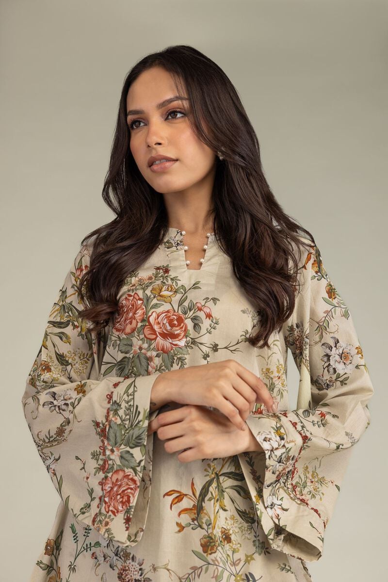 Printed | Cambric | Short Beige Kurta | USD 35.00
