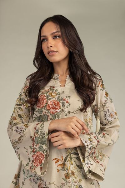 Printed | Cambric | Short Beige Kurta | USD 35.00