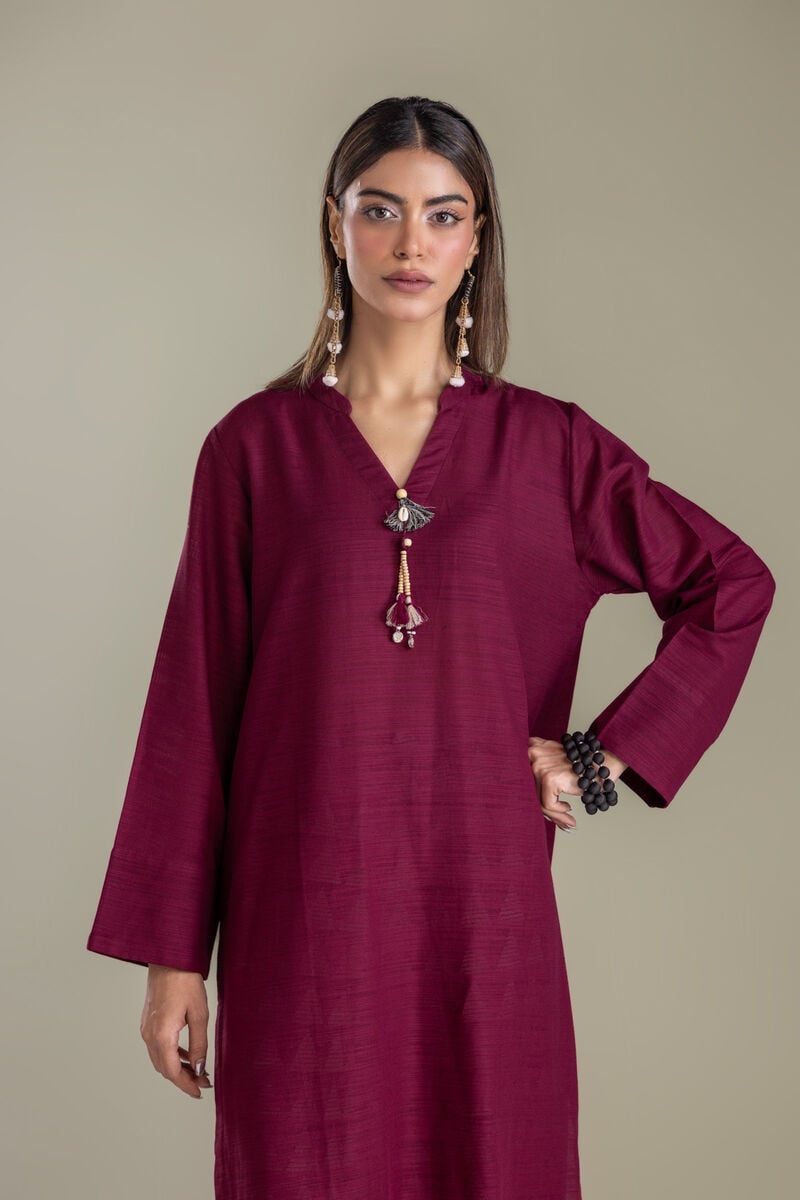 Printed | Light Khaddar | Solid V-Neck Kurta | USD 35.00