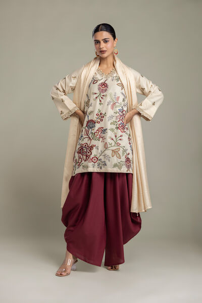 Embroidered | Raw Silk | Maroon Silk Pants | USD 35.00