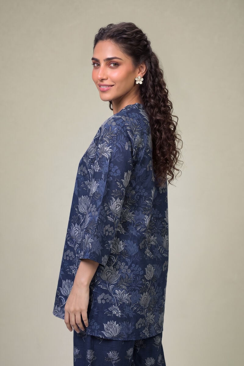 Printed | Light Khaddar | Floral Navy Kurta | USD 35.00