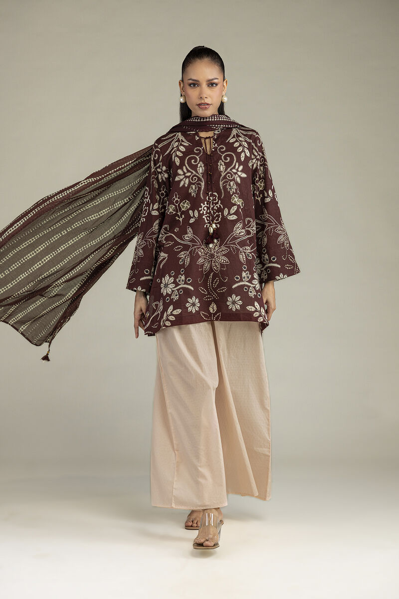 Printed | Voile | Brown Printed Dupatta | USD 25.00
