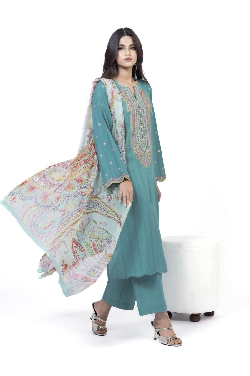 Embroidered | Textured Cotton | Tailored 3 Piece | USD 32.50