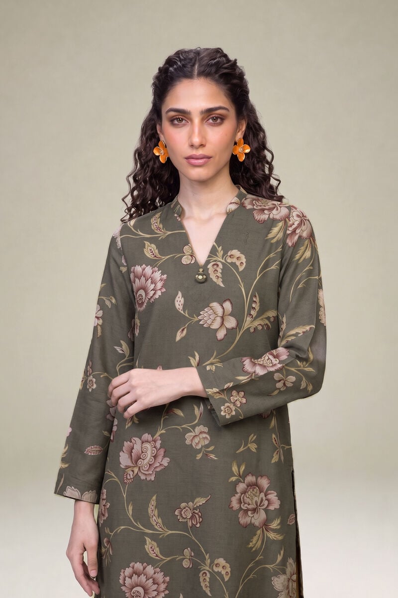 Printed | Light Khaddar | Floral Longline Kurta | USD 35.00
