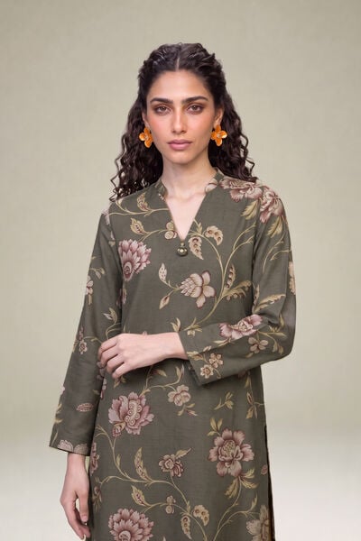 Printed | Light Khaddar | Floral Longline Kurta | USD 35.00