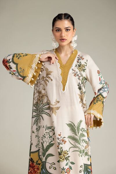 Embroidered | Raw Silk | Long Floral Kurta | USD 60.00