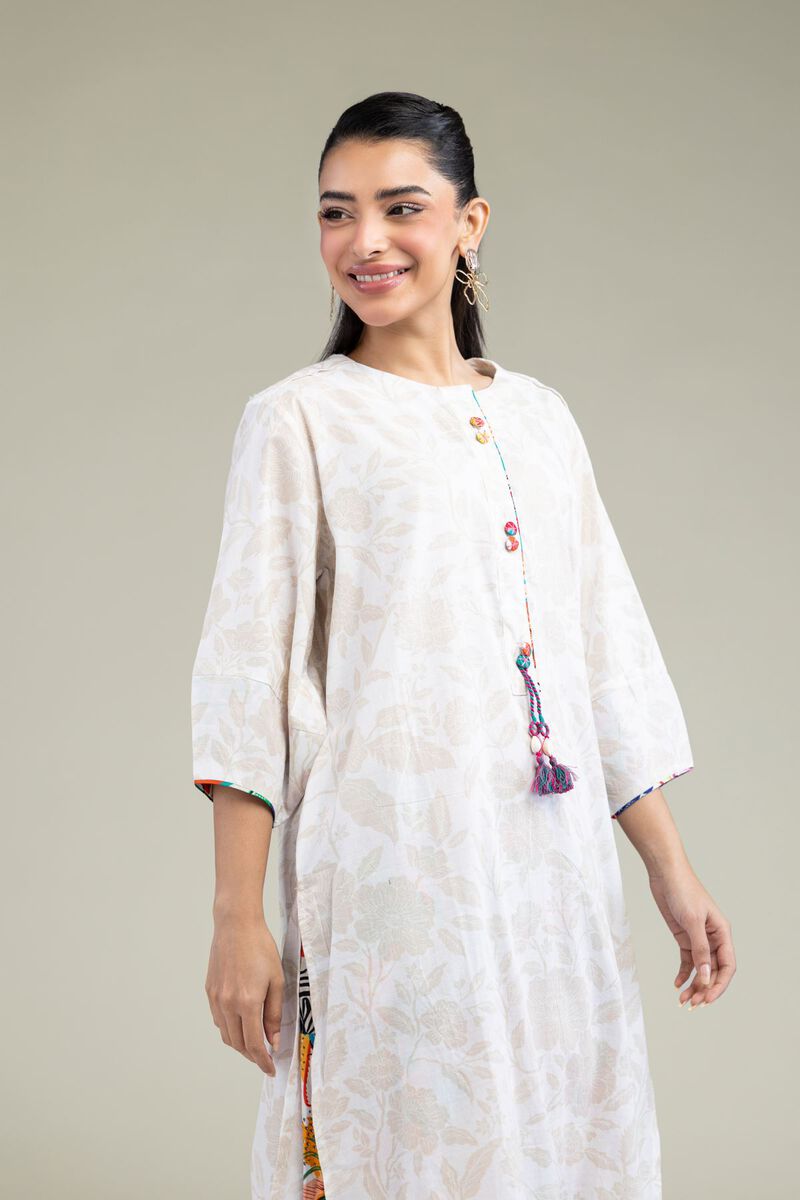 Printed | Cotton Dobby | White Longline Kurta | USD 21.00